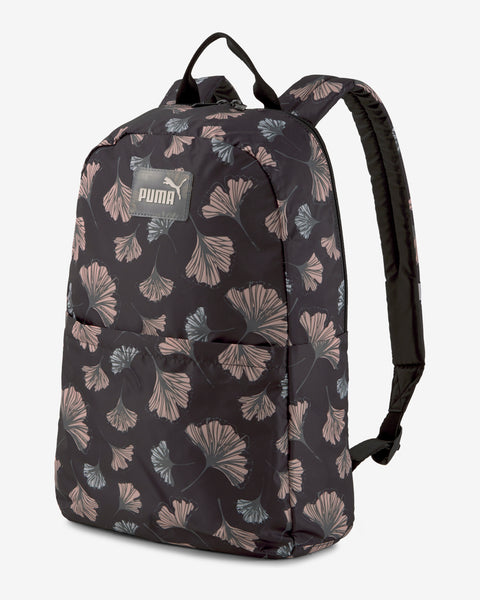 Mochila Escolar/ Casual Puma core Pop negra con imagenes de hojas