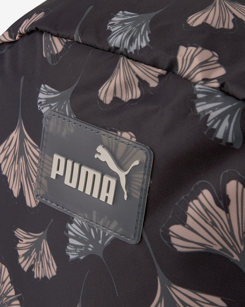 Mochila Escolar/ Casual Puma core Pop negra con imagenes de hojas