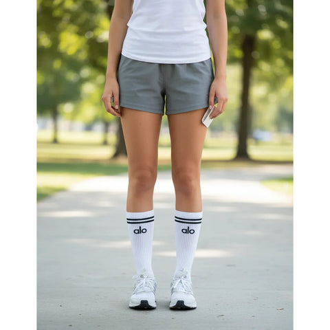 Calcetas Alo Algodón Compuesto Cómodas Unisex 3 Piezas Blanco-negro Liso G