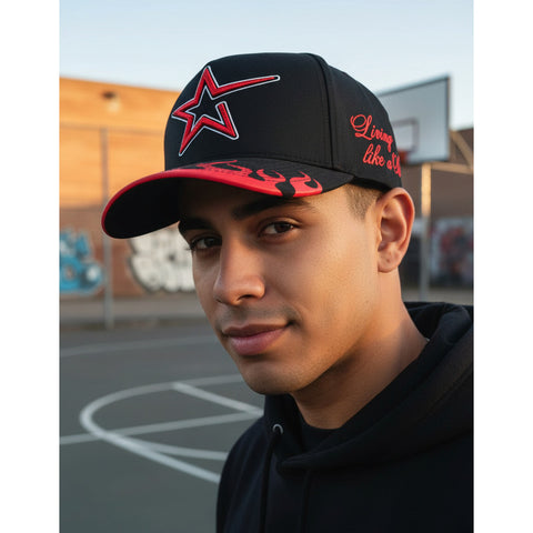Gorra Cash Only Red Star Flames 011 Negro Snapback Unisex