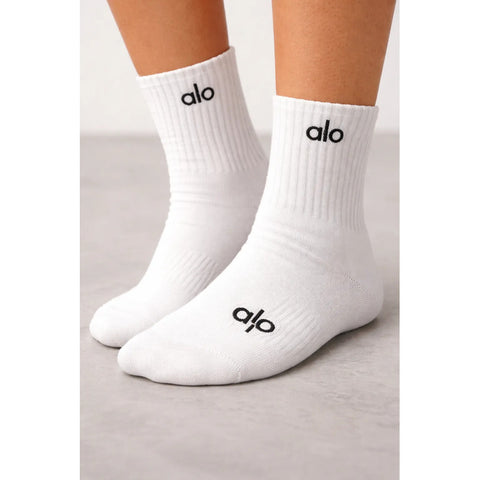 Calcetas Alo Algodón Compuesto Cómodas Unisex 3 Piezas Blanco Liso Ch
