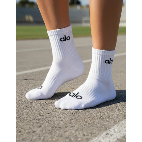 Calcetas Alo Algodón Compuesto Cómodas Unisex 3 Piezas Blanco-negro-blanco Liso Ch