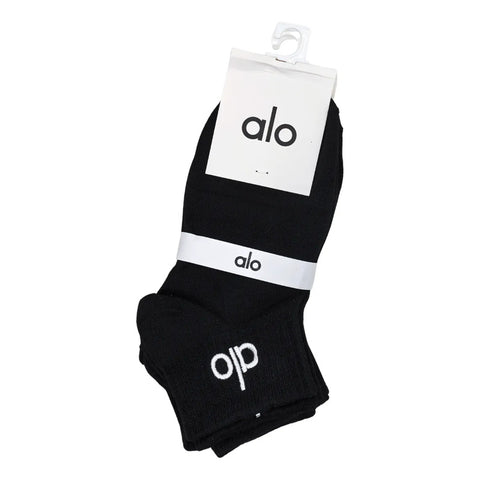 Calcetas Alo Algodón Compuesto Cómodas Unisex 3 Piezas Negro Liso Ch