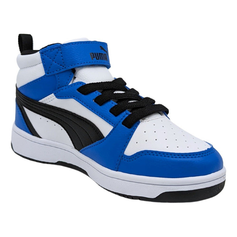 Tenis Puma Rebound V6 Mid Kids Blanco Azul Niños 393832 06