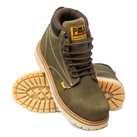 Botas Trabajo Hombre Nobuck- Musgo Casquillo Piel Pma 136