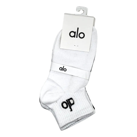 Calcetas Alo Algodón Compuesto Cómodas Unisex 3 Piezas Blanco-negro-blanco Liso Ch
