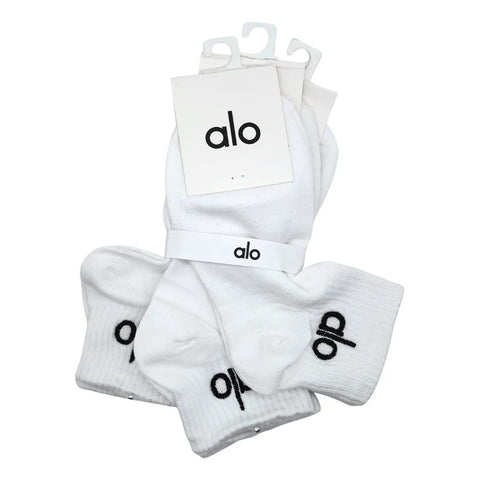 Calcetas Alo Algodón Compuesto Cómodas Unisex 3 Piezas Blanco Liso Ch