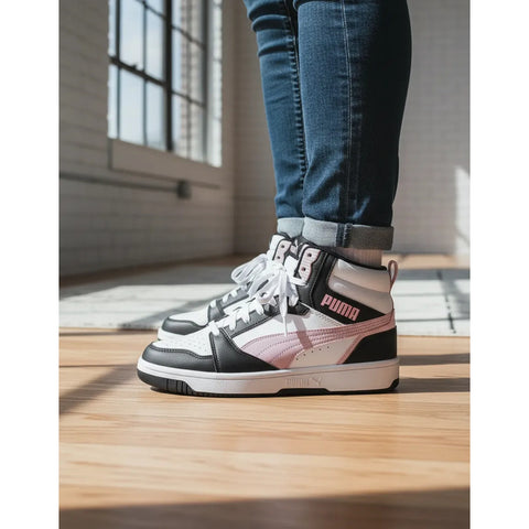 Tenis Puma Rebound V6 Blanco Negro Rosa 392326 38 Dama