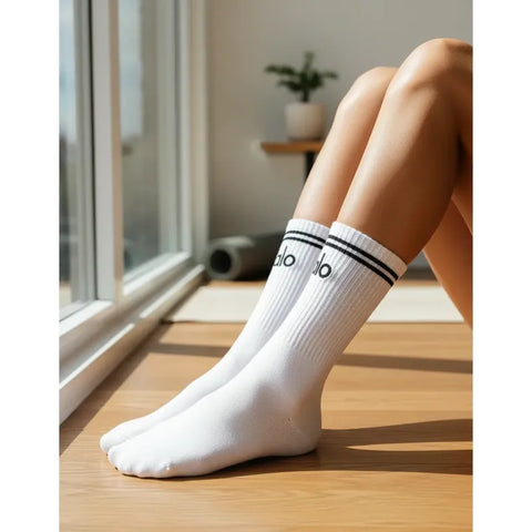 Calcetas Alo Algodón Compuesto Cómodas Unisex 3 Piezas Blanco-gris Liso G