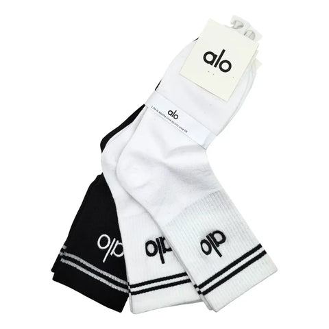Calcetas Alo Algodón Compuesto Cómodas Unisex 3 Piezas Blanco-negro Liso G