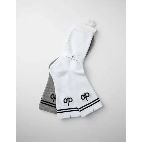 Calcetas Alo Algodón Compuesto Cómodas Unisex 3 Piezas Blanco-gris Liso G