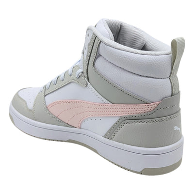 Tenis Juniors Puma Rebound V6 Mid Jr Blanco-gris-rosa 393831 04 Para Niña 22 Al 25