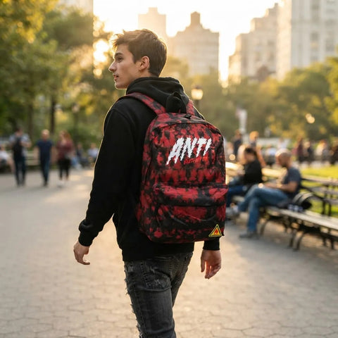 Mochila Antifashion Fire Negro Rojo Unisex 011