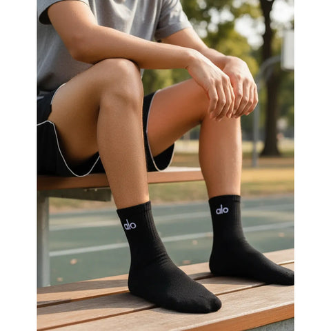 Calcetas Alo Algodón Compuesto Cómodas Unisex 3 Piezas Negro Liso Ch