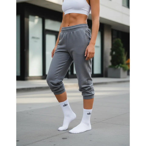Calcetas Alo Algodón Compuesto Cómodas Unisex 3 Piezas Blanco-negro-blanco Liso Ch